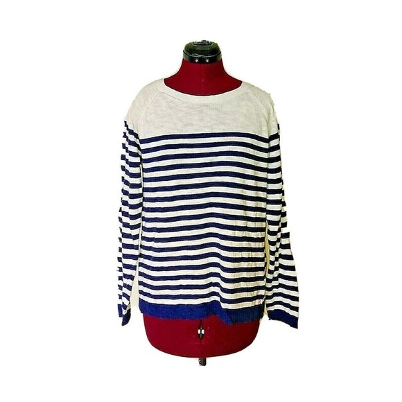 Gap Womens Sweater Pullover Blue White Size Large Long Sleeves Striped - Picture 1 of 6